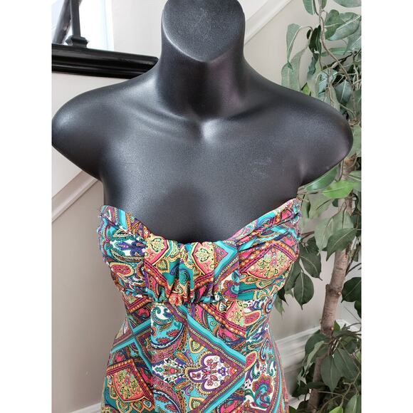 Hypnotik Strapless Boho Maxi Dress Multicolor Paisley Geometric Print Size M - Picture 6 of 10